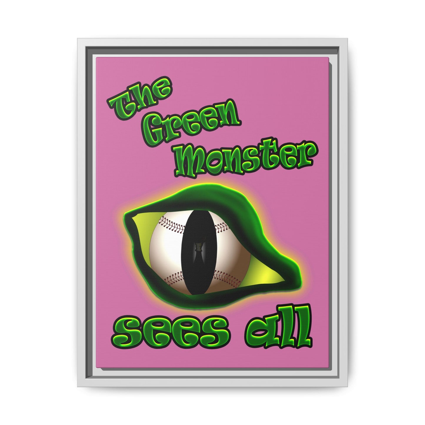 green monster - framed canvas art (light pink)