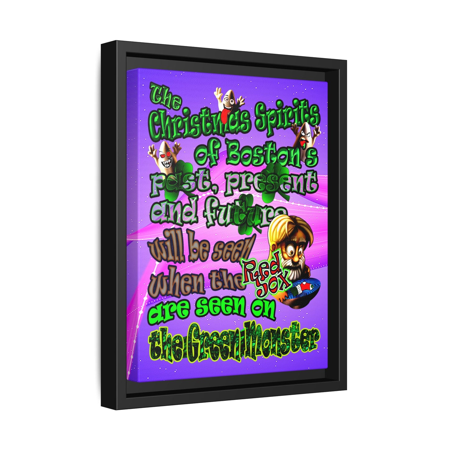 christmas spirits of boston - framed canvas art (purple-pink wave)
