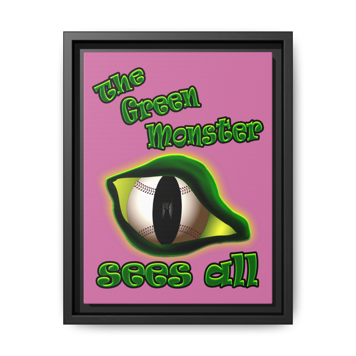 green monster - framed canvas art (light pink)