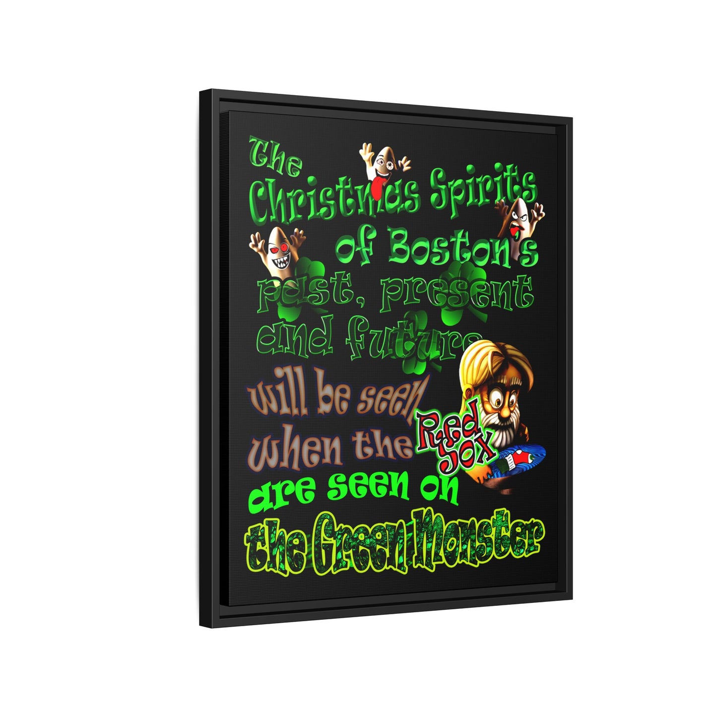 christmas spirits of boston - framed canvas art (black)