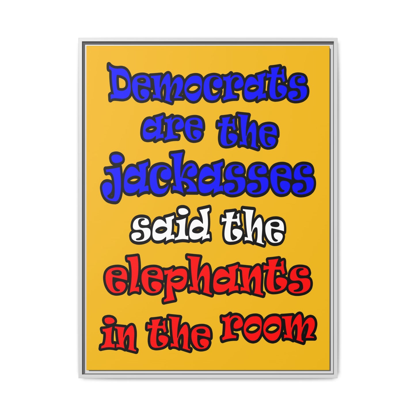 donkeys and elephants - framed canvas art (yellow)
