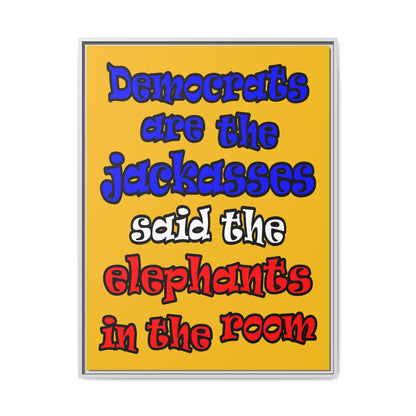 donkeys and elephants - framed canvas art (yellow)