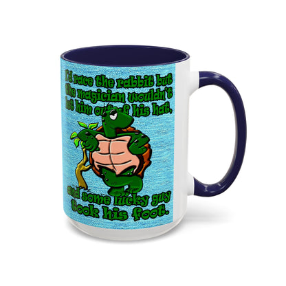 turtle race - Accent Mug (faded dark blue)