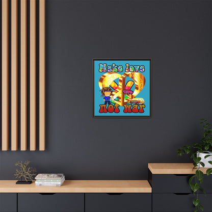 love peace - framed canvas art (turquoise)