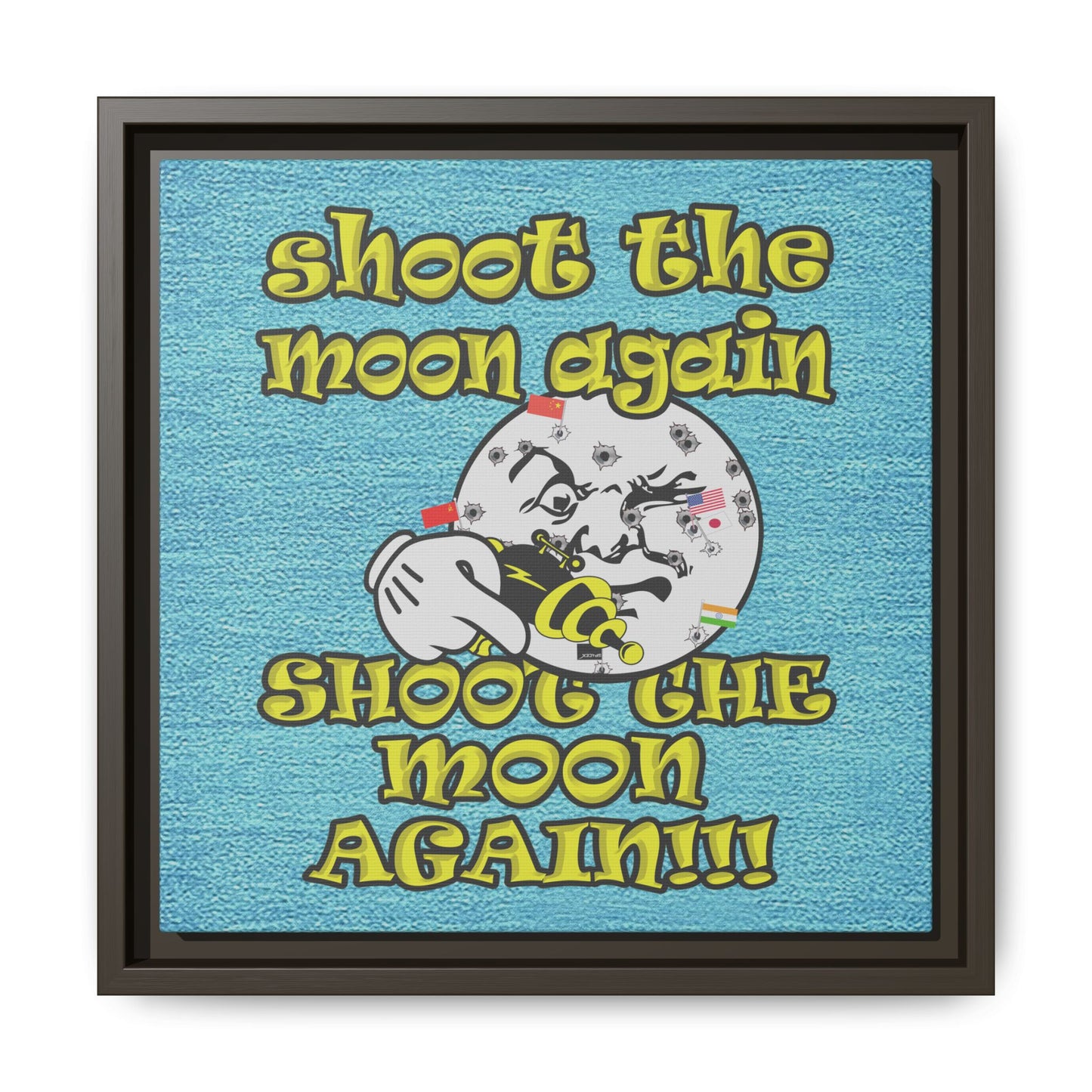 shoot the moon again - framed canvas art (faded blue)
