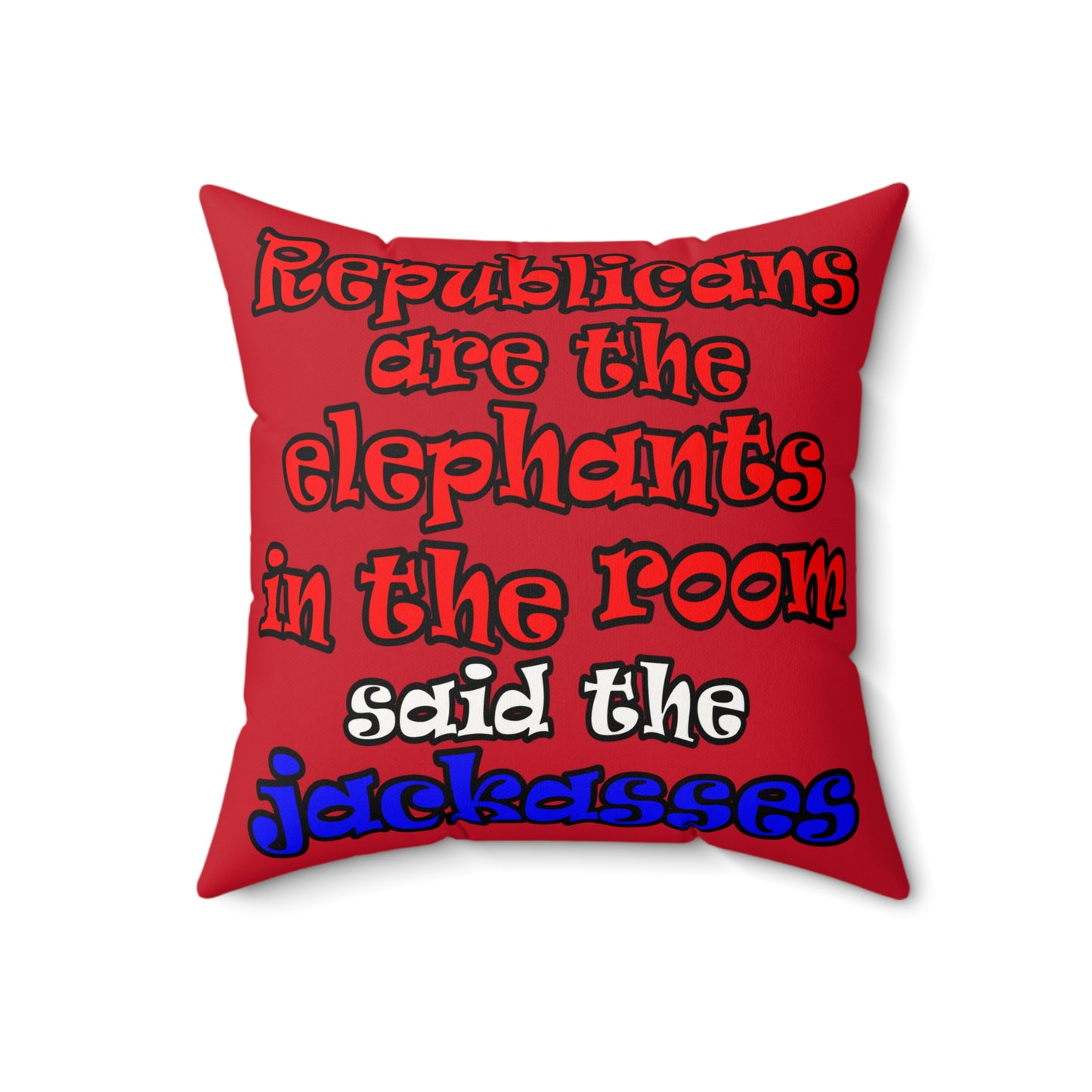 donkeys and elephants - Faux Suede Square Pillow - (dark red)