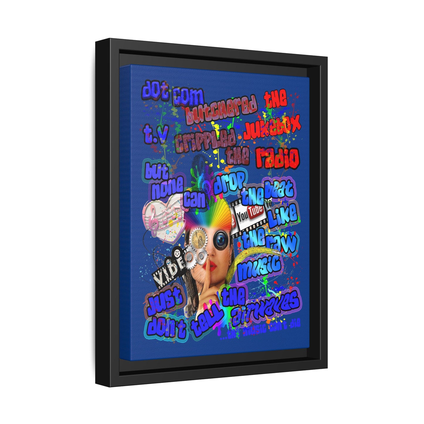 drop the beat - framed canvas art (dark blue)