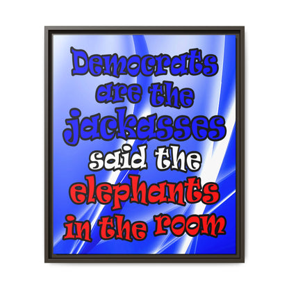 donkeys and elephants - framed canvas art (blue-white wave)