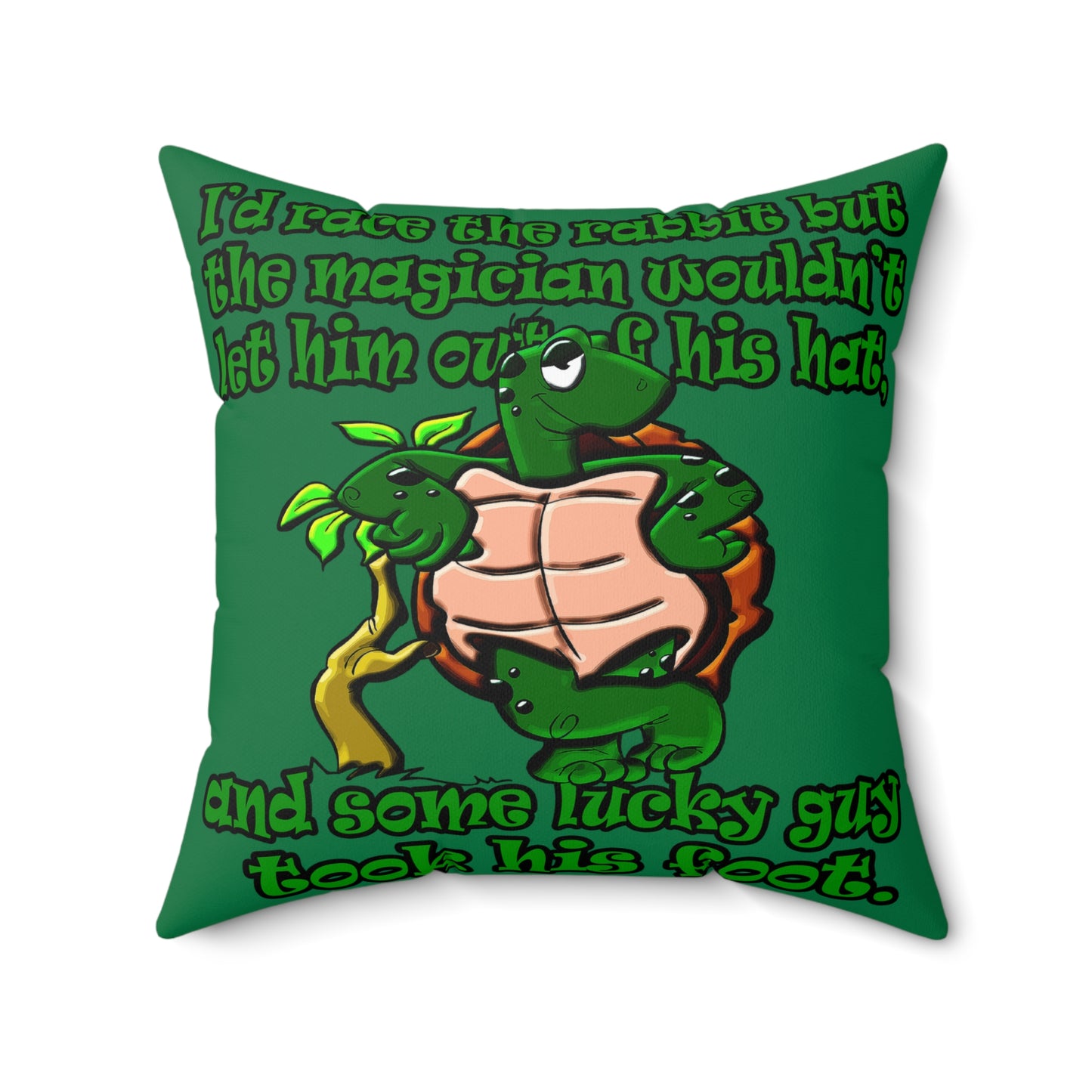 turtle race - Spun Polyester Square Pillow - (dark green)