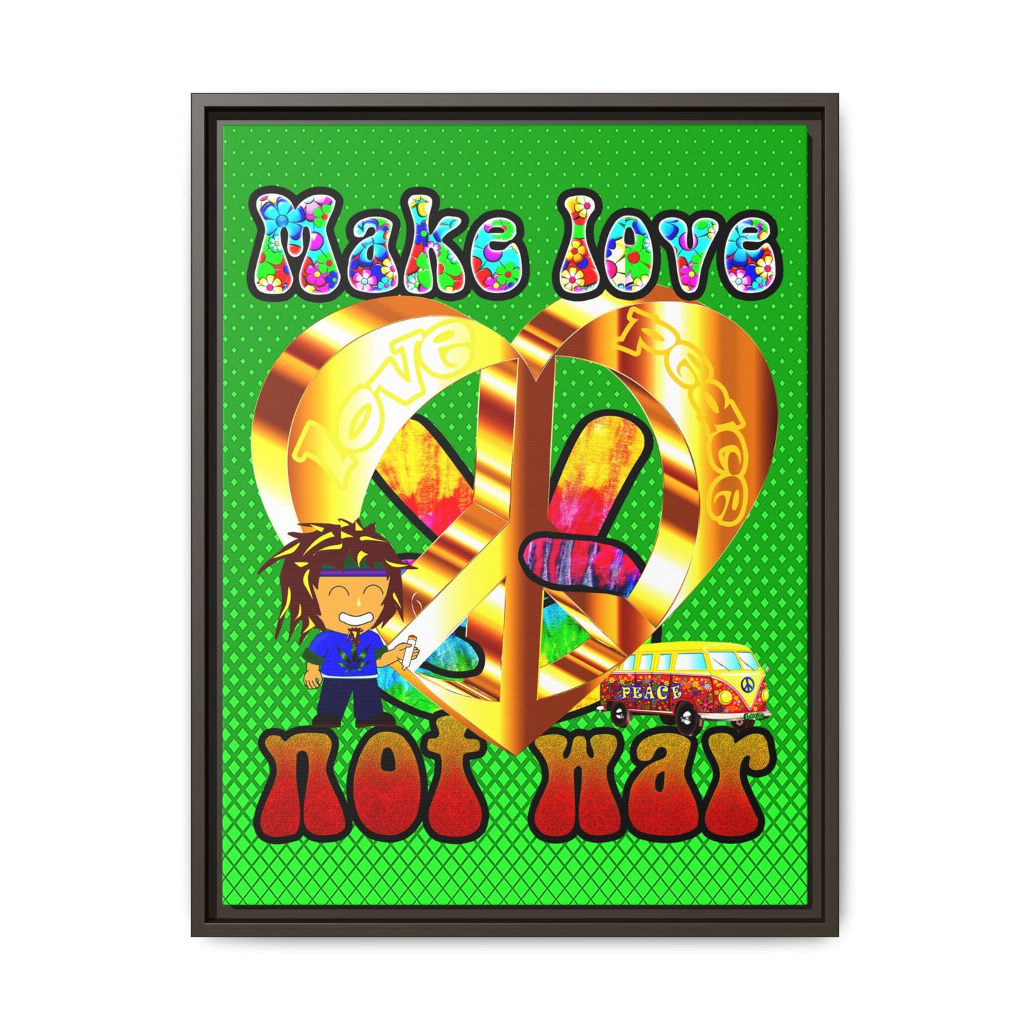 love peace - framed canvas art (logo green)