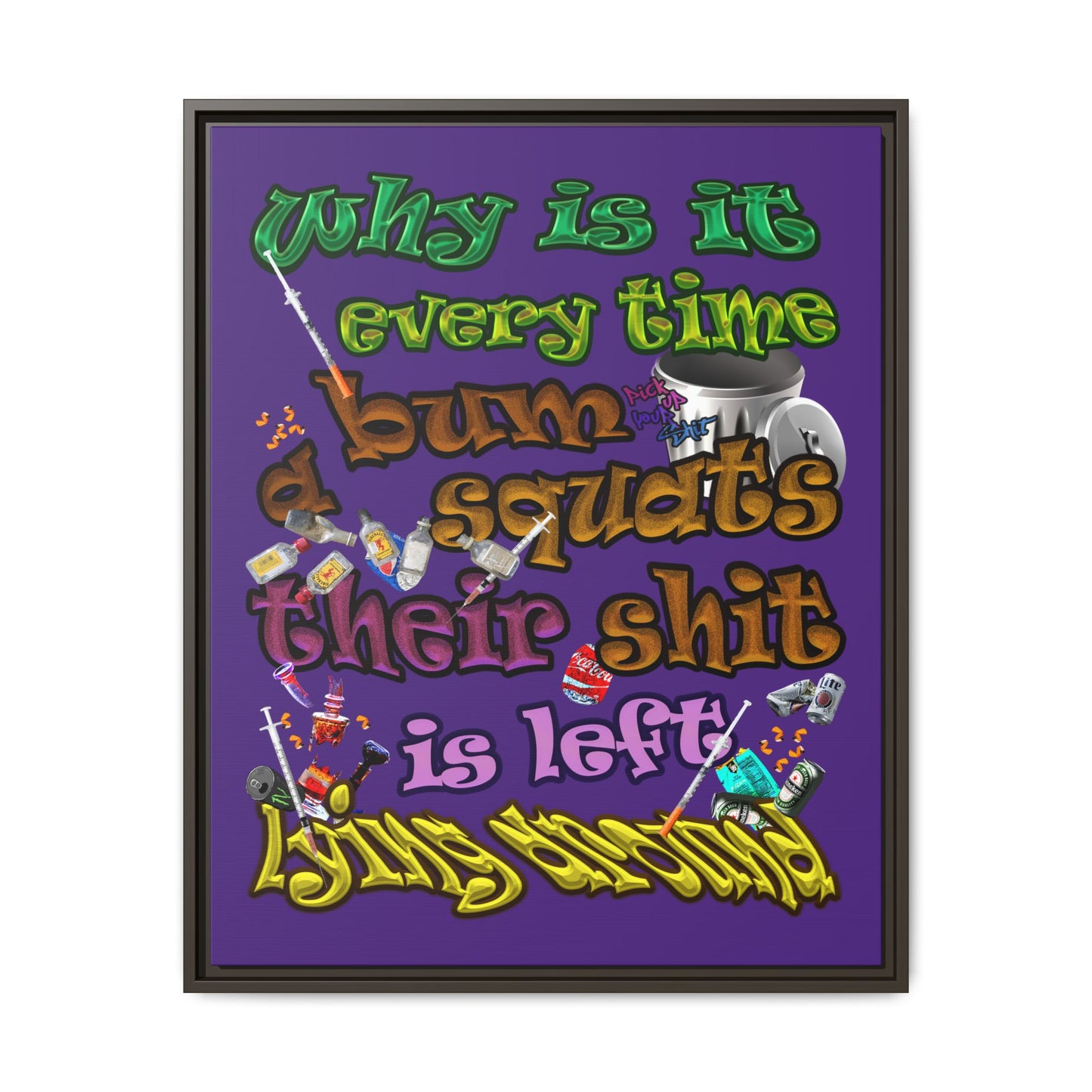 the bum's shit - framed canvas art (purple)