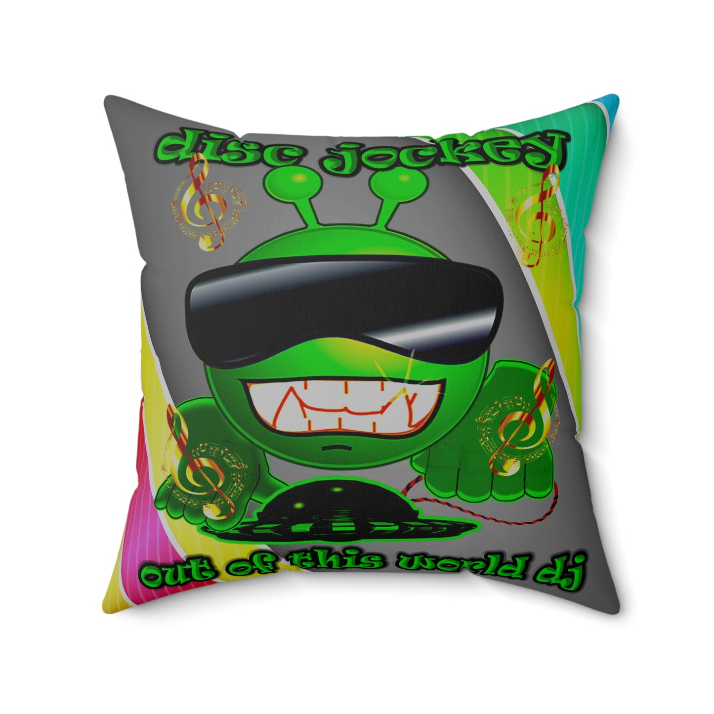 disc jockey - Spun Polyester Square Pillow - (rainbow split)