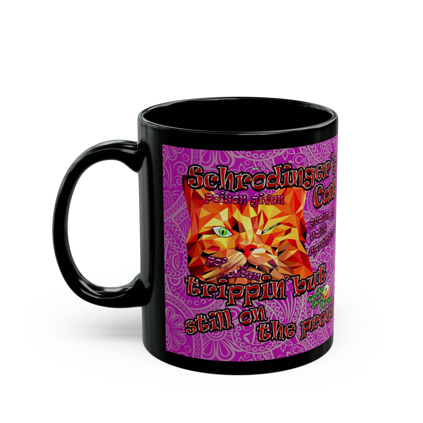 schrodinger's cat - Black Mug (pink swirl)