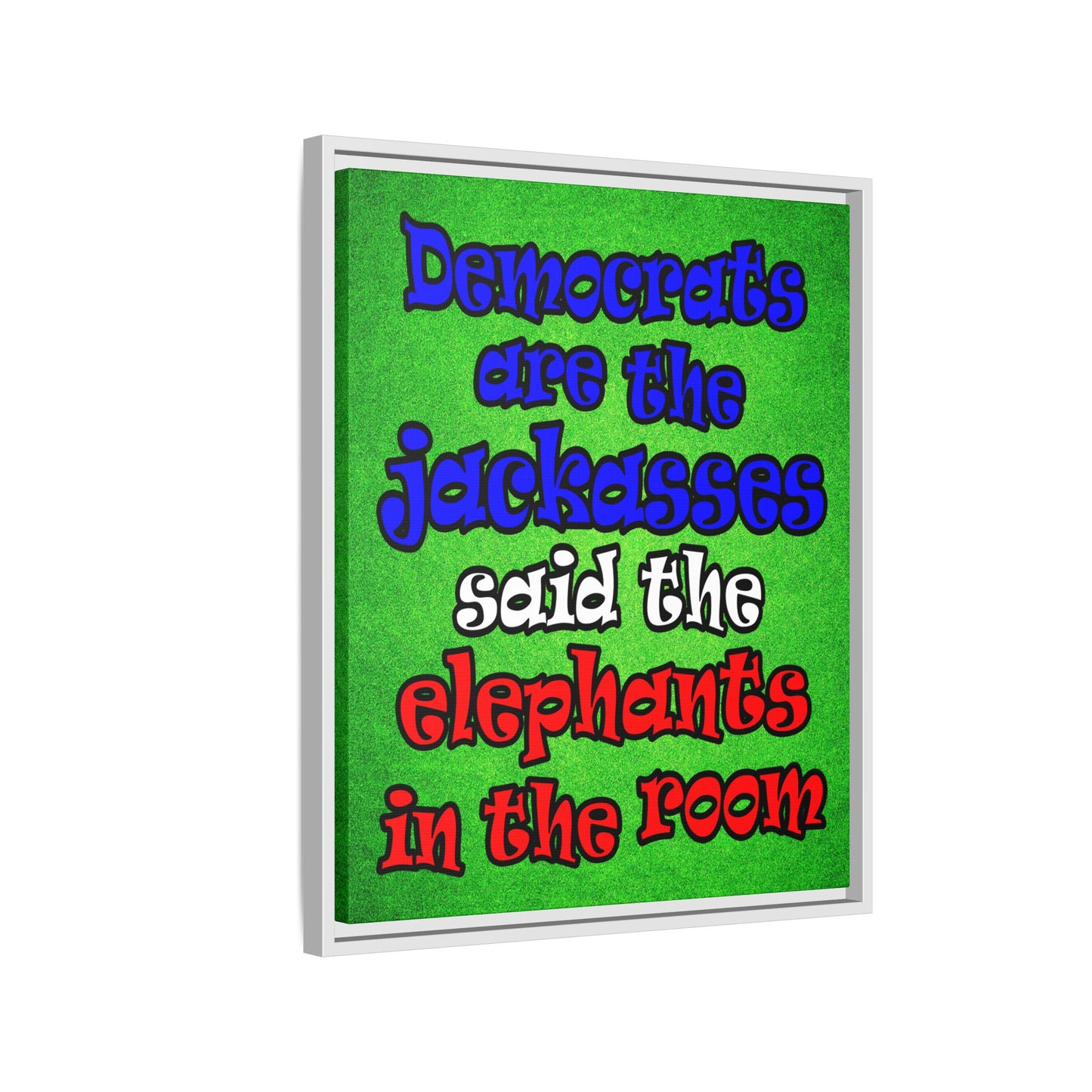 donkeys and elephants - framed canvas art (green turf)