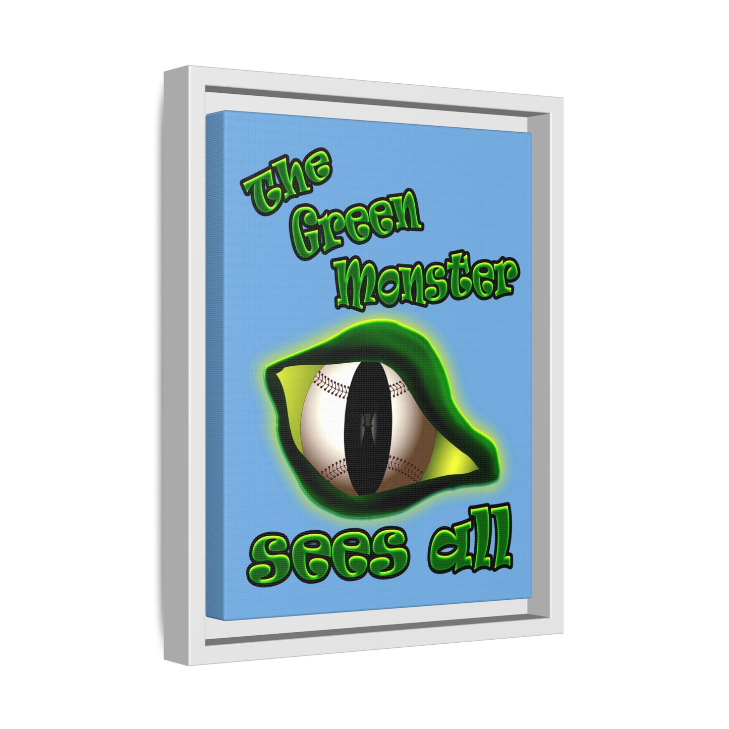 green monster - framed canvas art (light blue)