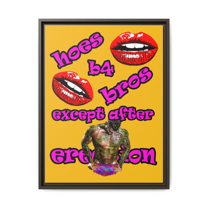 hoes b4 bros - framed canvas art (yellow)