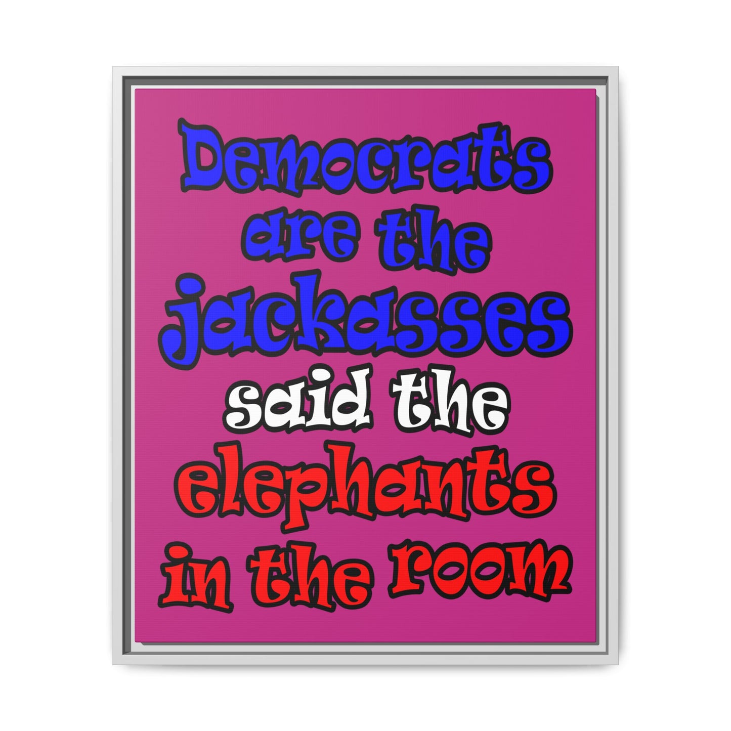 donkeys and elephants - framed canvas art (pink)
