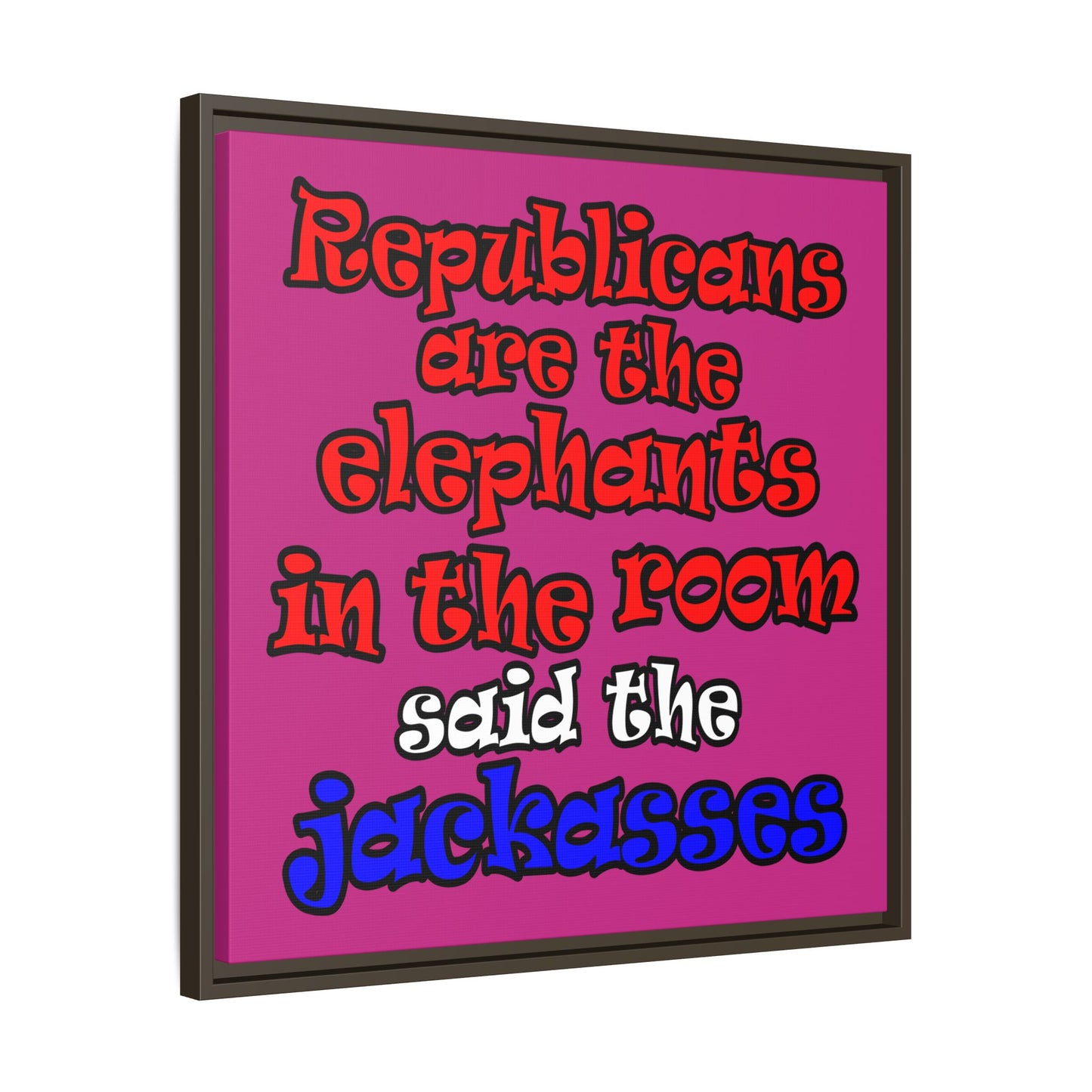 donkeys and elephants - framed canvas art (pink)