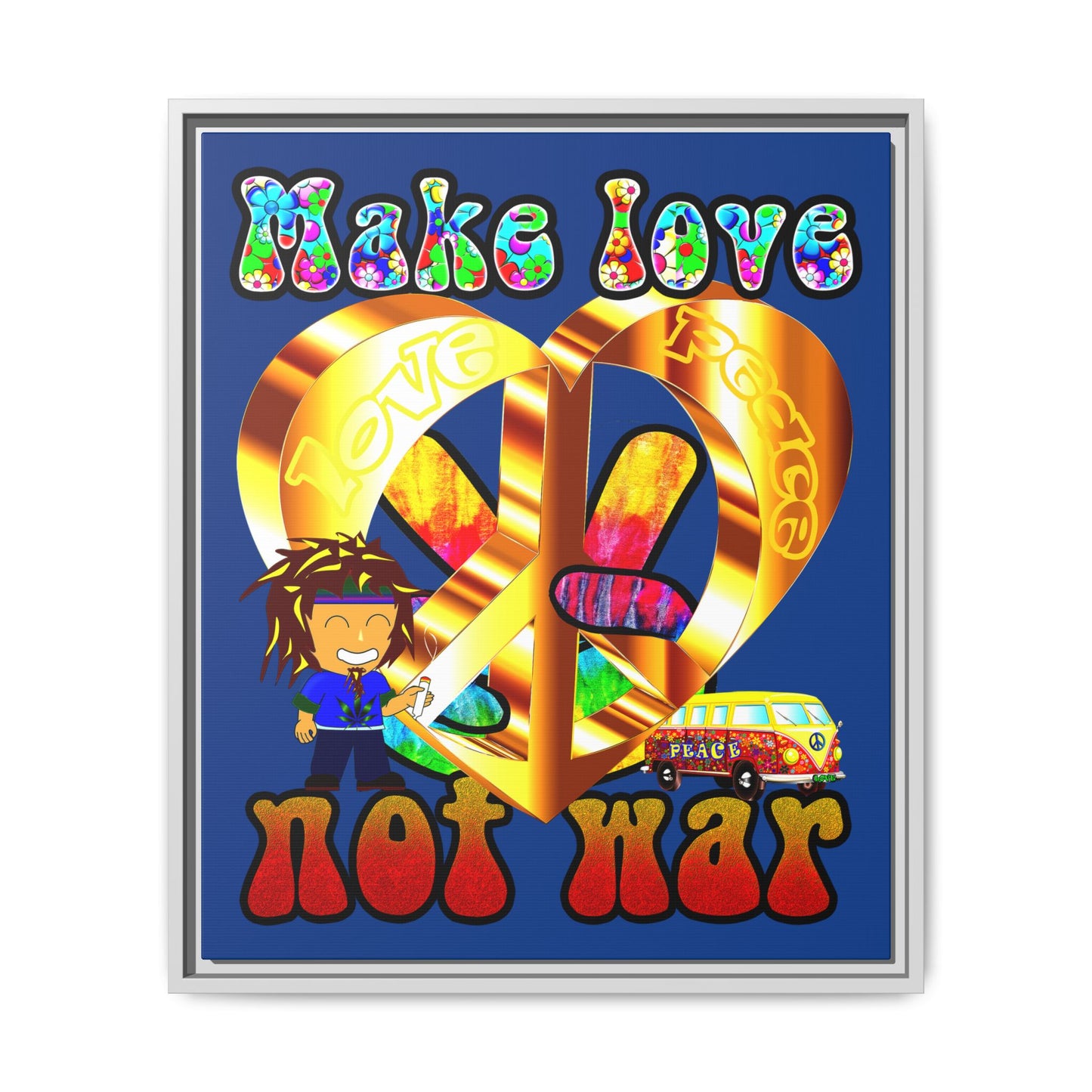 love peace - framed canvas art (dark blue)