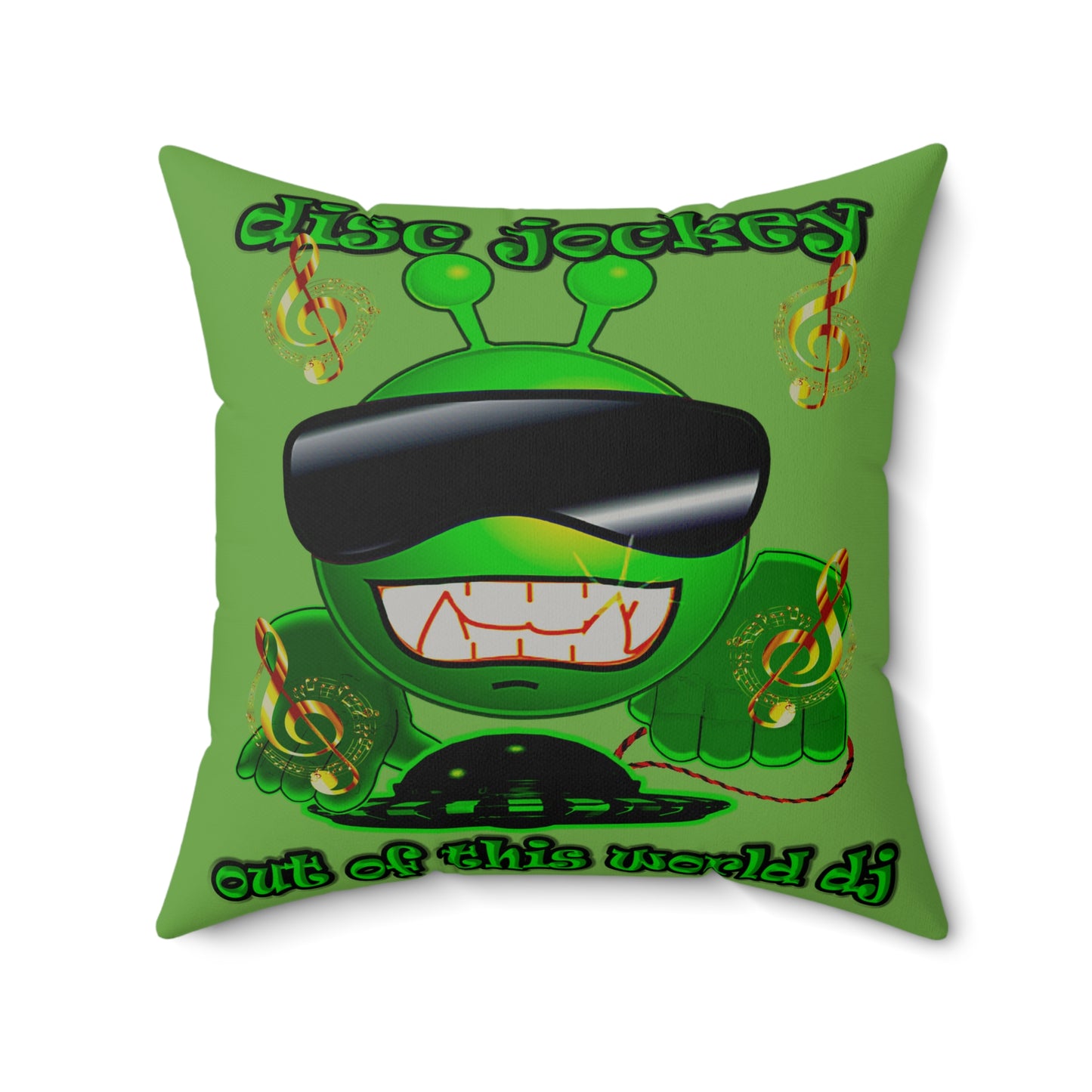 disc jockey - Faux Suede Square Pillow - (green)