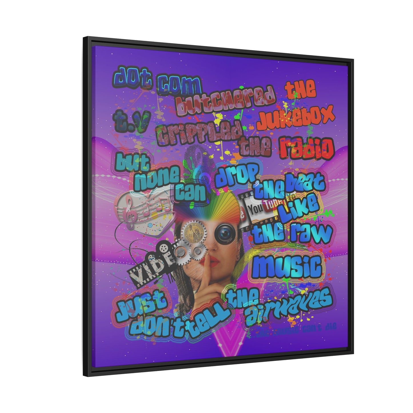 drop the beat - framed canvas art (purple-pink wave)