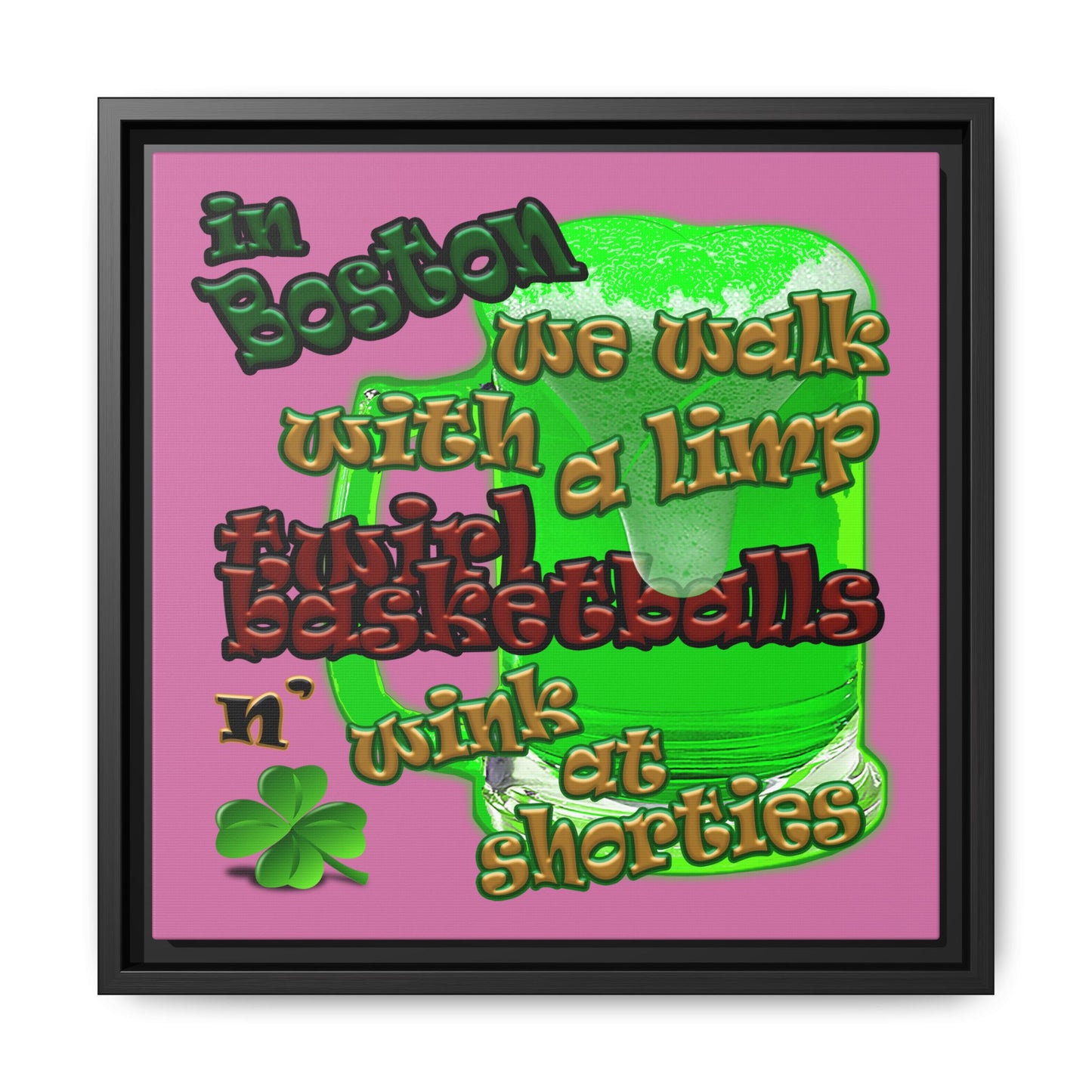 celtics logo - framed canvas art (light pink)