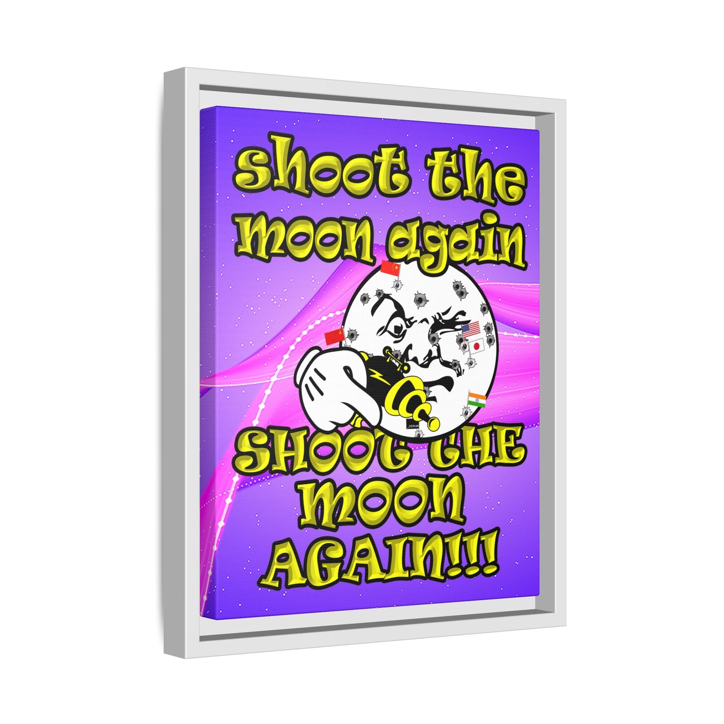 shoot the moon again - framed canvas art (purple-pink wave)