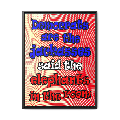 donkeys and elephants - framed canvas art (yellow-orange wave)