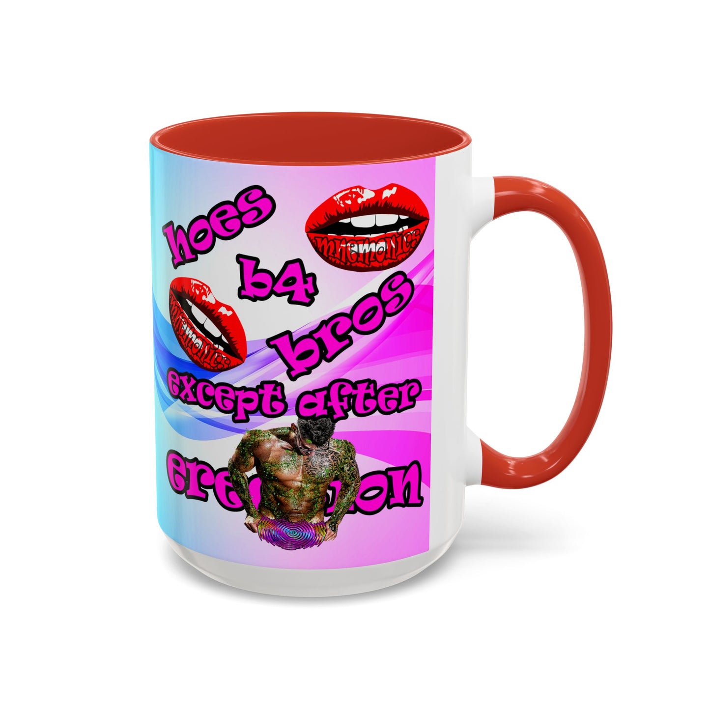hoes b4 bros - Accent Mug (light blue-pink wave)