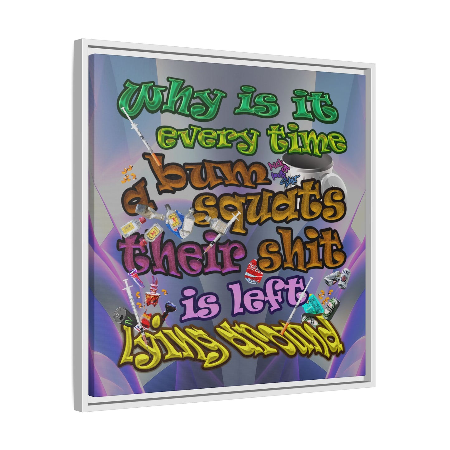 the bum's shit - framed canvas art (grey-pink wave)