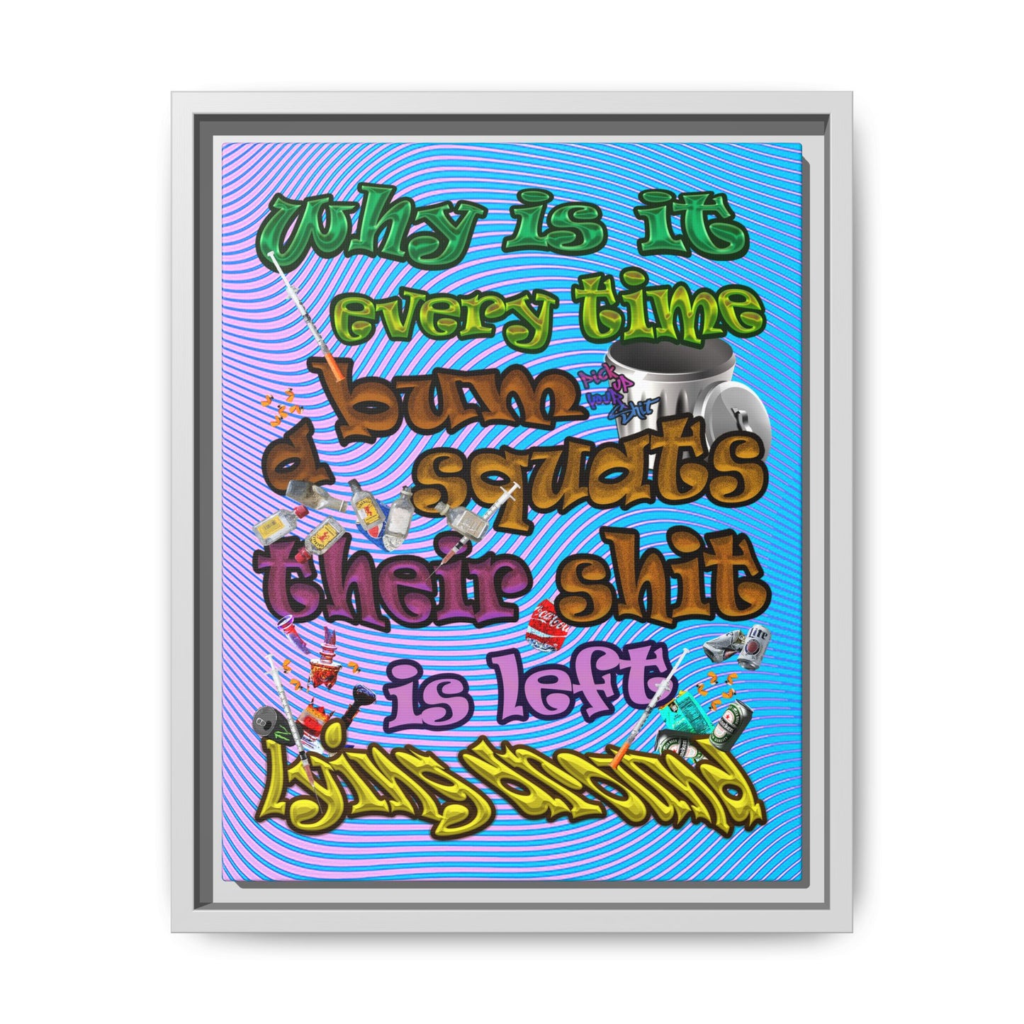 the bum's shit - framed canvas art (light blue-purple wave)