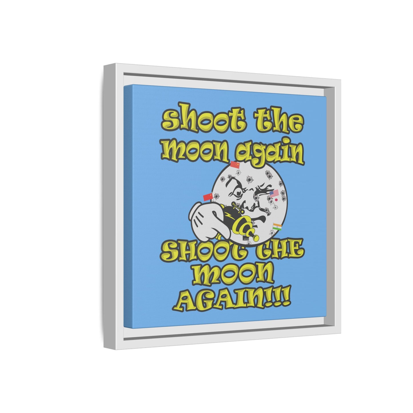 shoot the moon again - framed canvas art (light blue)