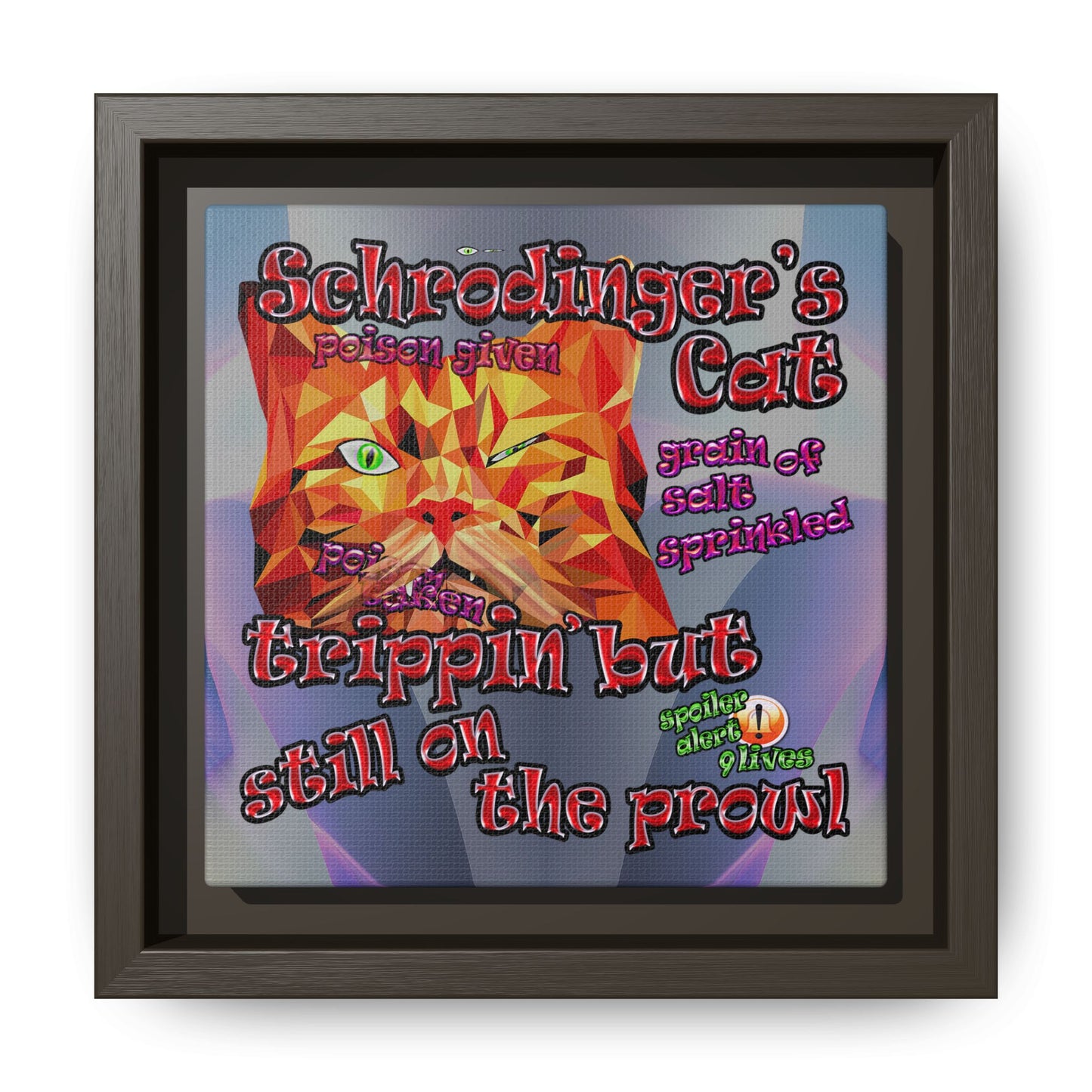 schrodinger's cat - framed canvas art (grey-pink wave)