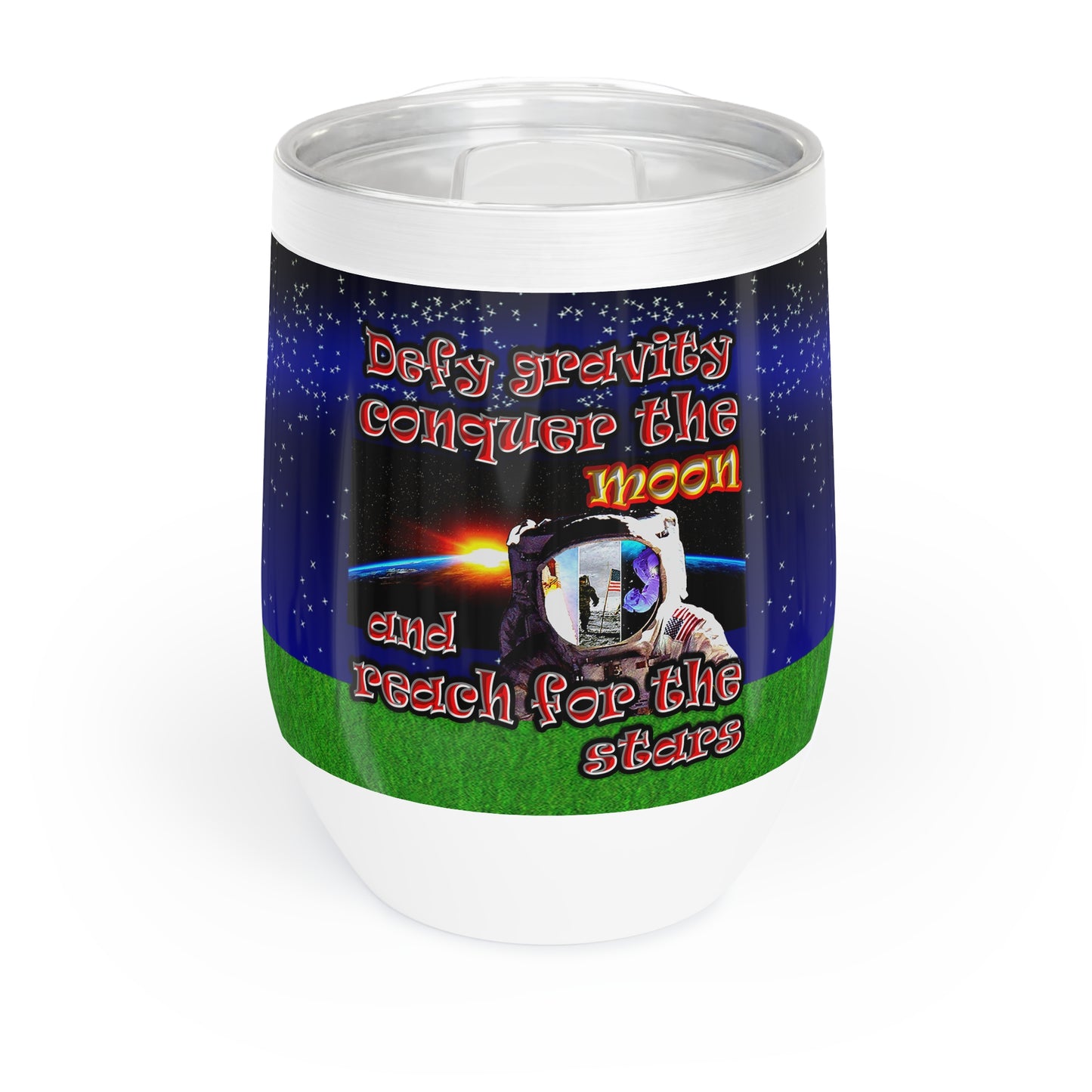 defy conquer reach - Chill Wine Tumbler ('snoops' background)