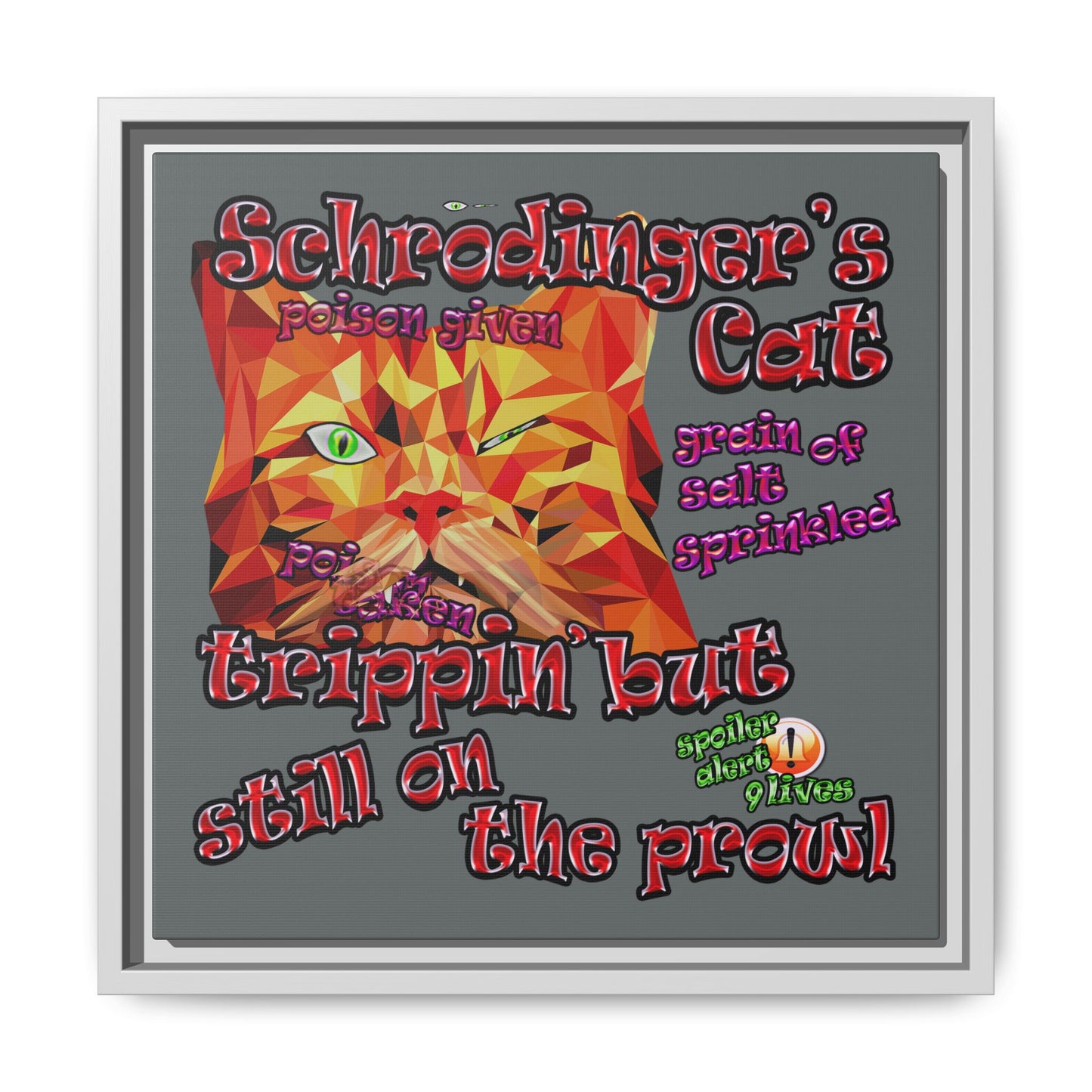 schrodinger's cat - framed canvas art (dark grey)