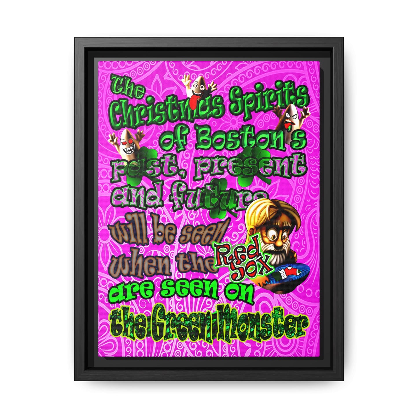 christmas spirits of boston - framed canvas art (pink swirl)