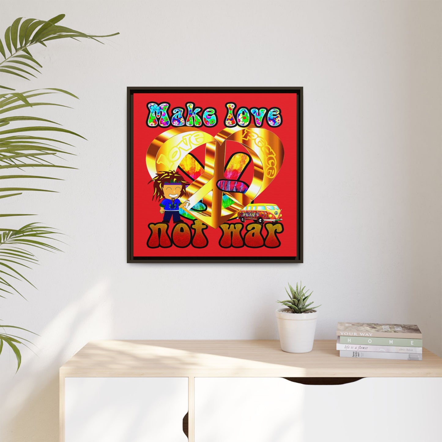 love peace - framed canvas art (red)