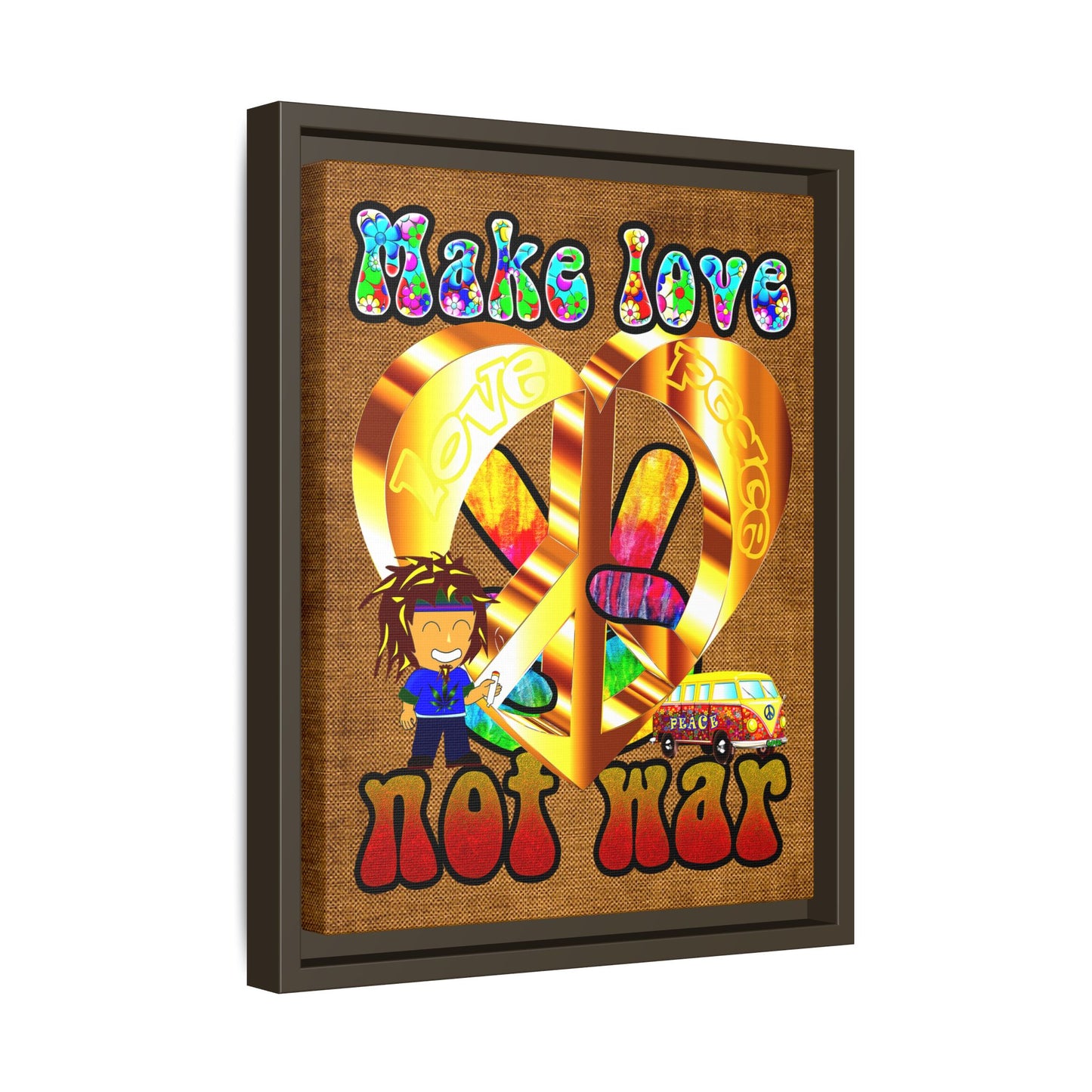 love peace - framed canvas art (brown papyrus)