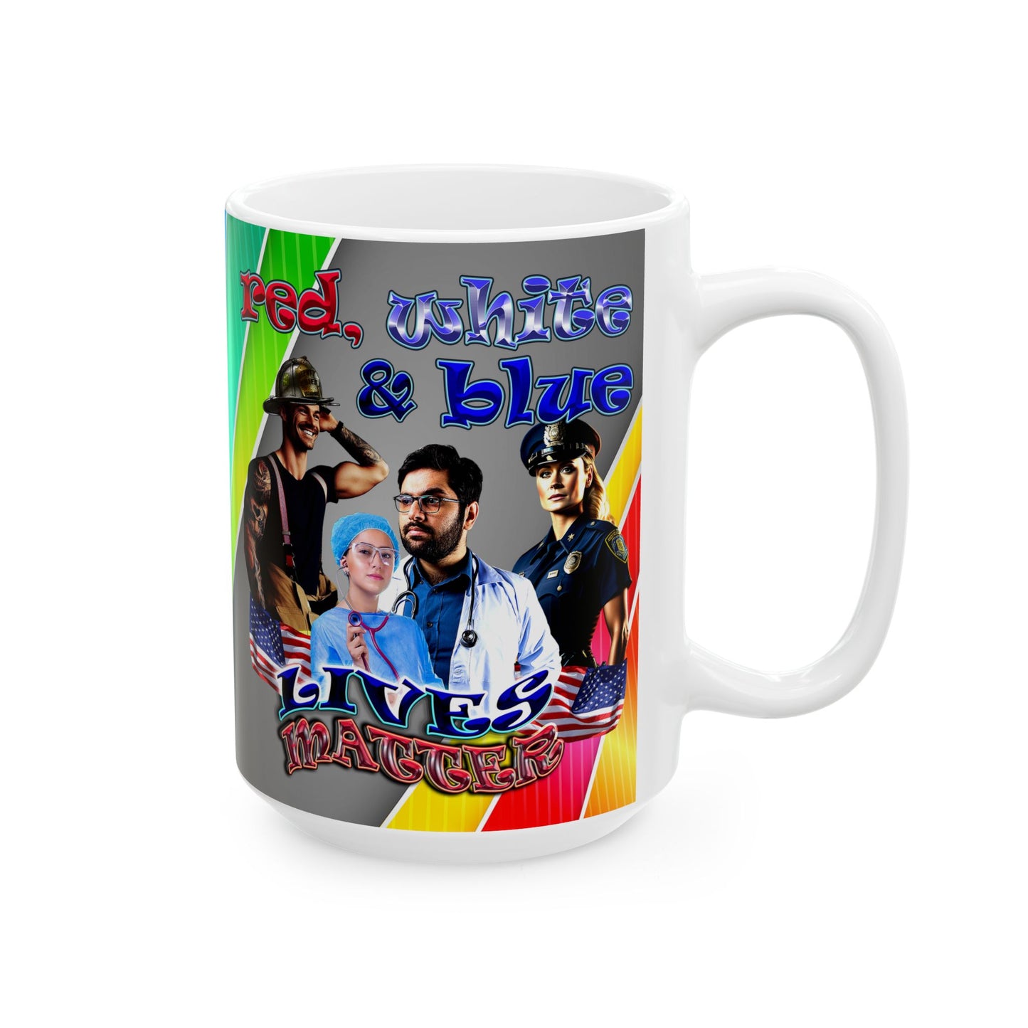 rw&b lives matter - White Mug (rainbow split)