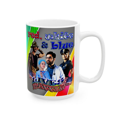 rw&b lives matter - White Mug (rainbow split)