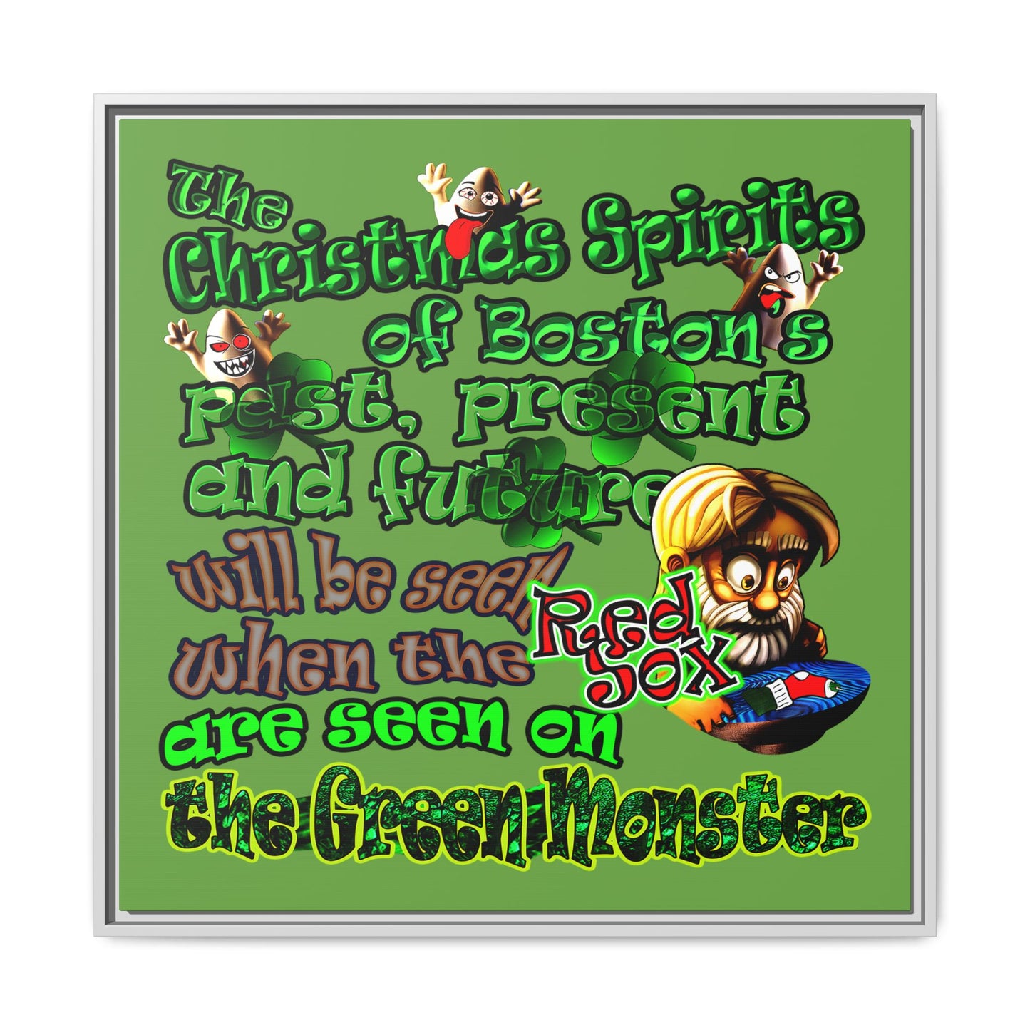 christmas spirits of boston - framed canvas art (green)