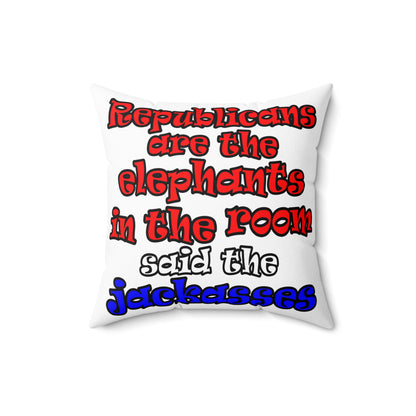 donkeys and elephants - Spun Polyester Square Pillow - (white)