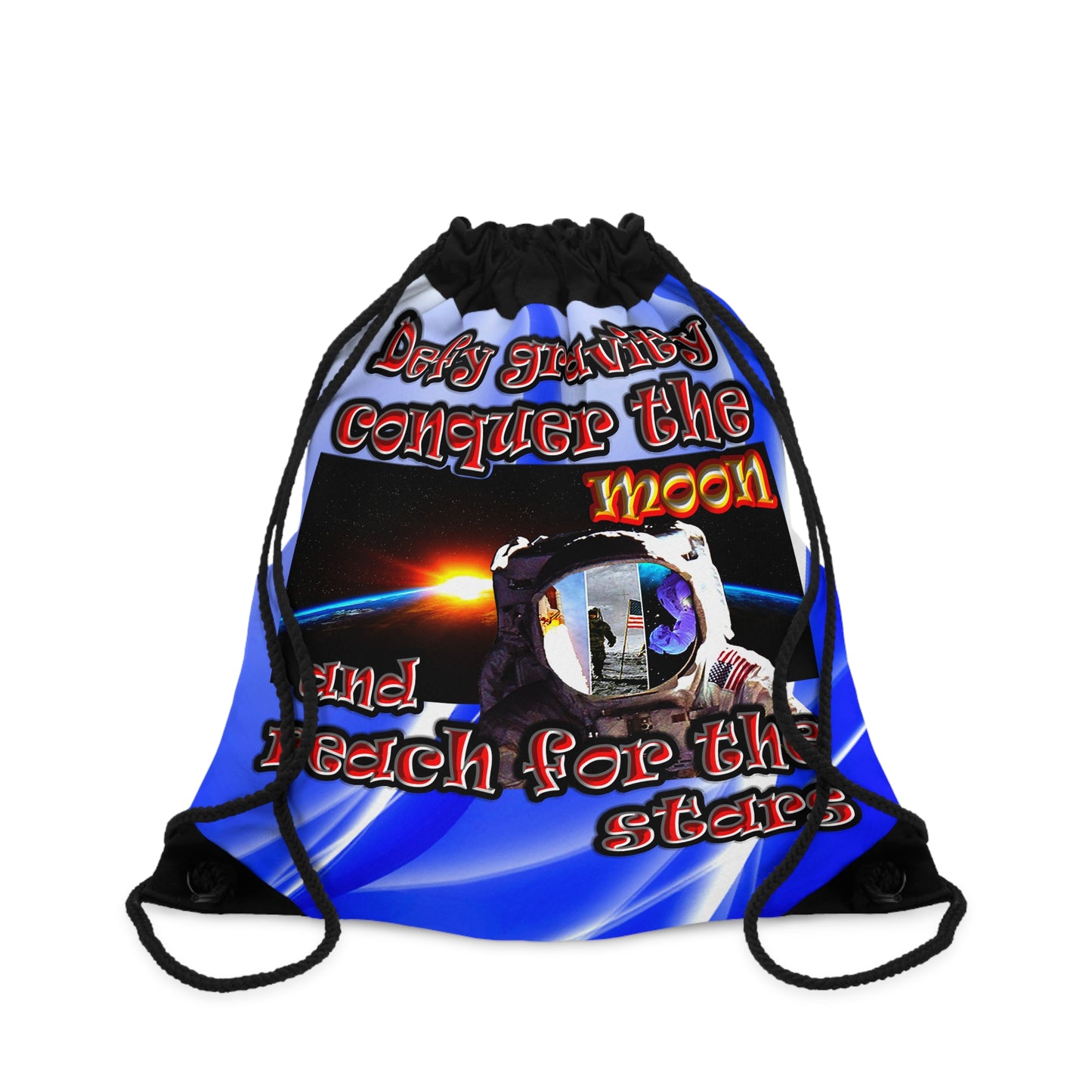 defy conquer reach - Drawstring Bag (blue-white wave)