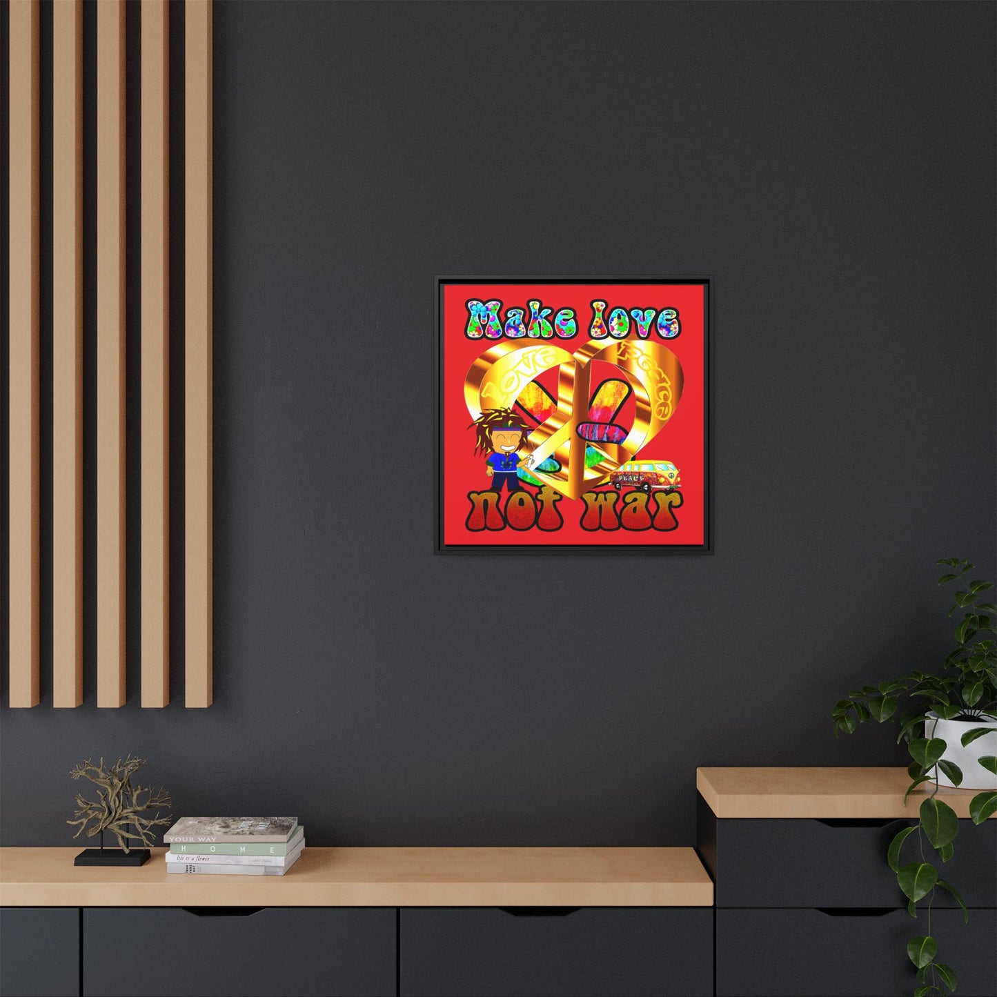 love peace - framed canvas art (red)