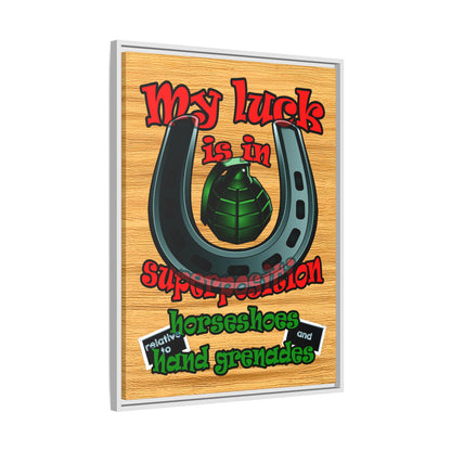 my luck - framed canvas art (butterscotch wood finish)