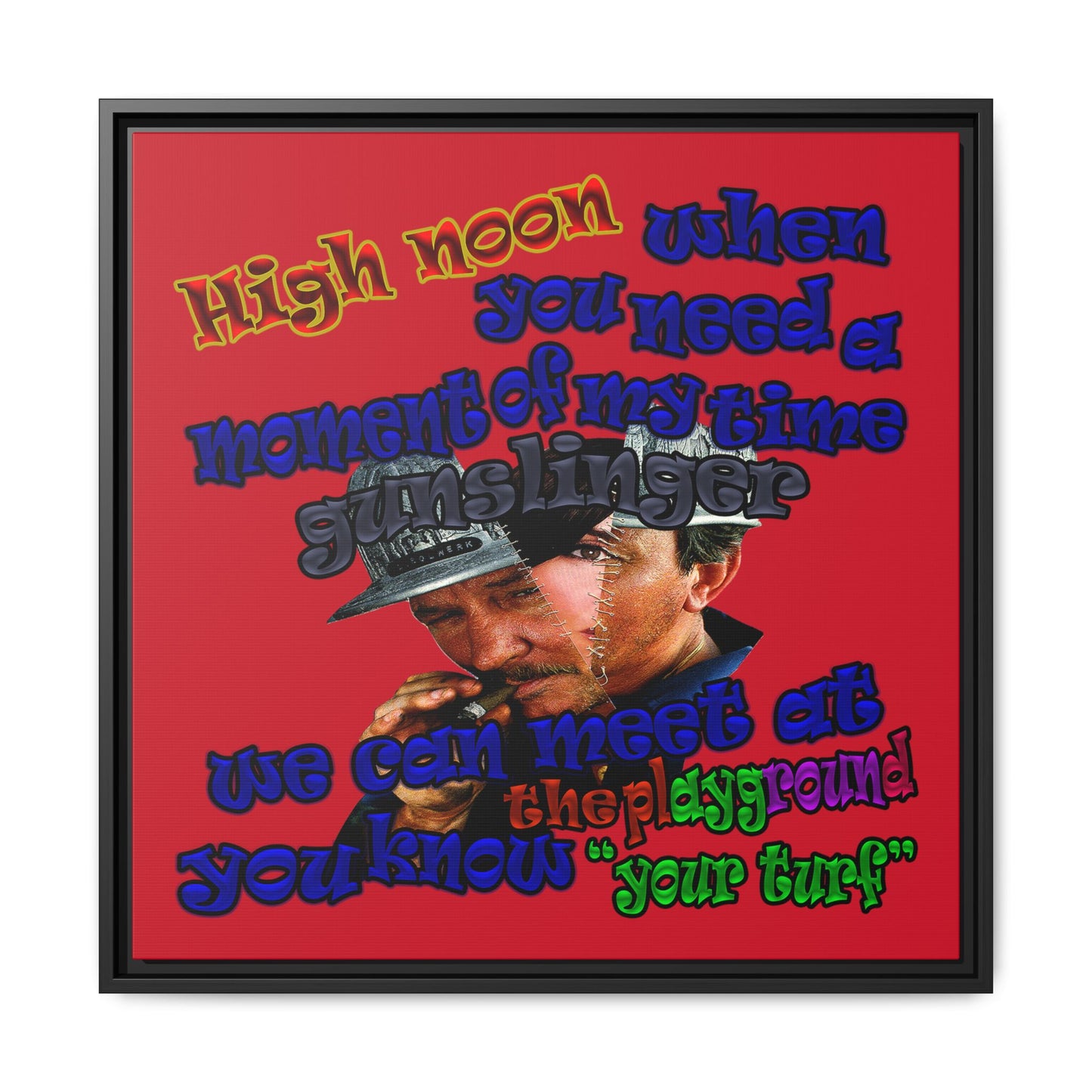 high noon - framed canvas art (dark red)
