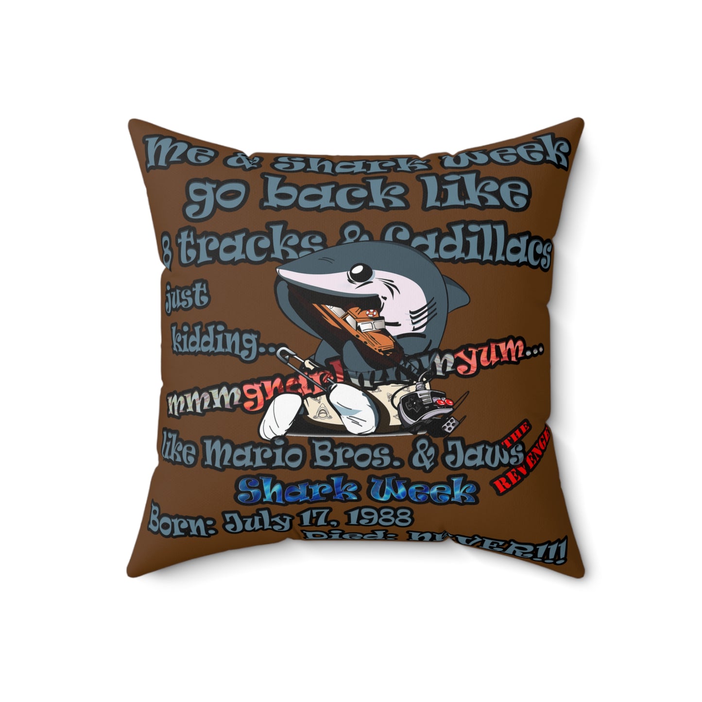 shark week - Faux Suede Square Pillow - (brown)