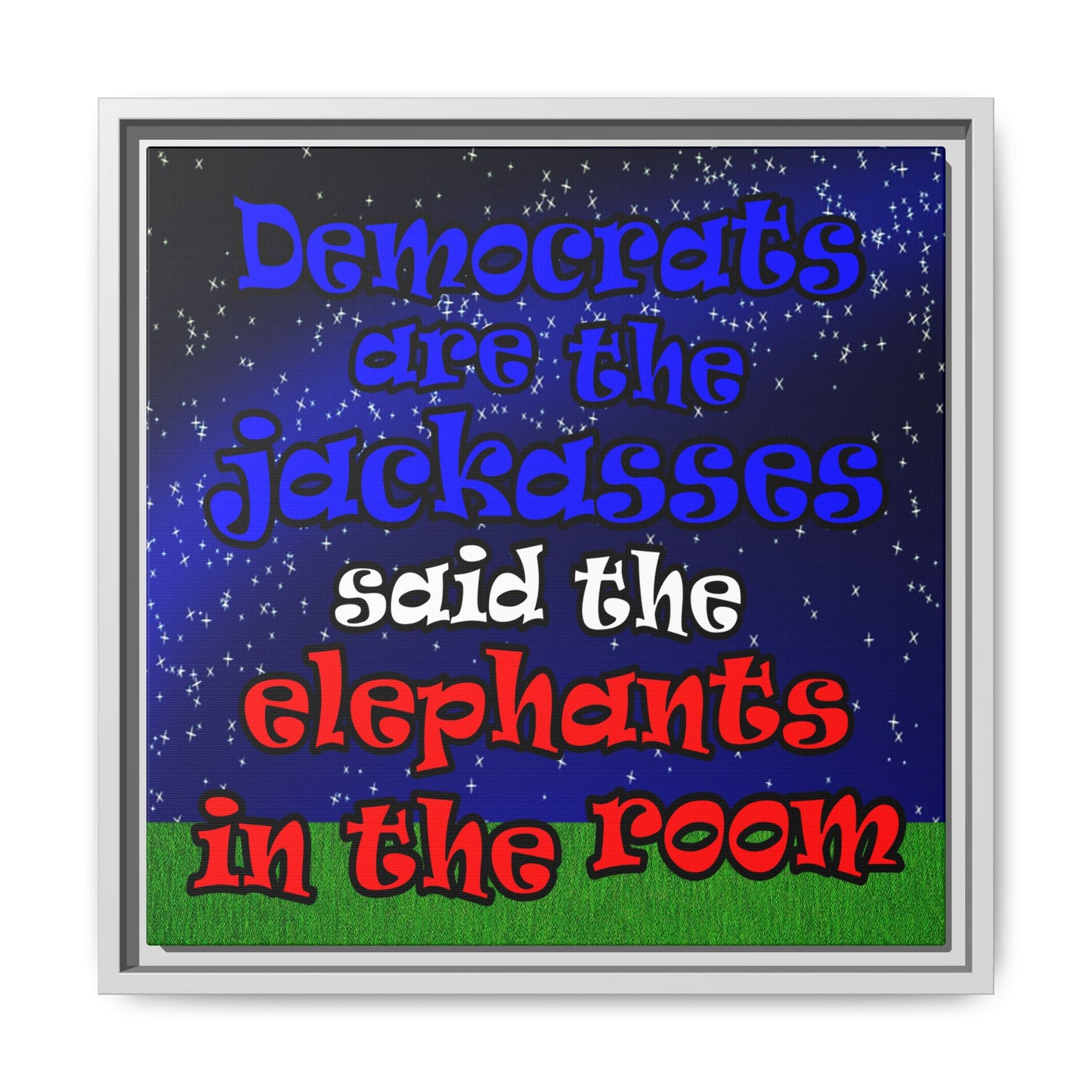 donkeys and elephants - framed canvas art ('snoops' background)