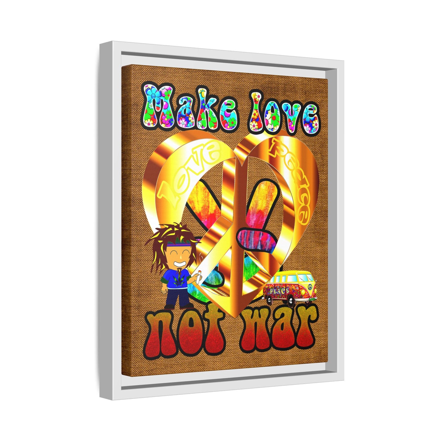 love peace - framed canvas art (brown papyrus)