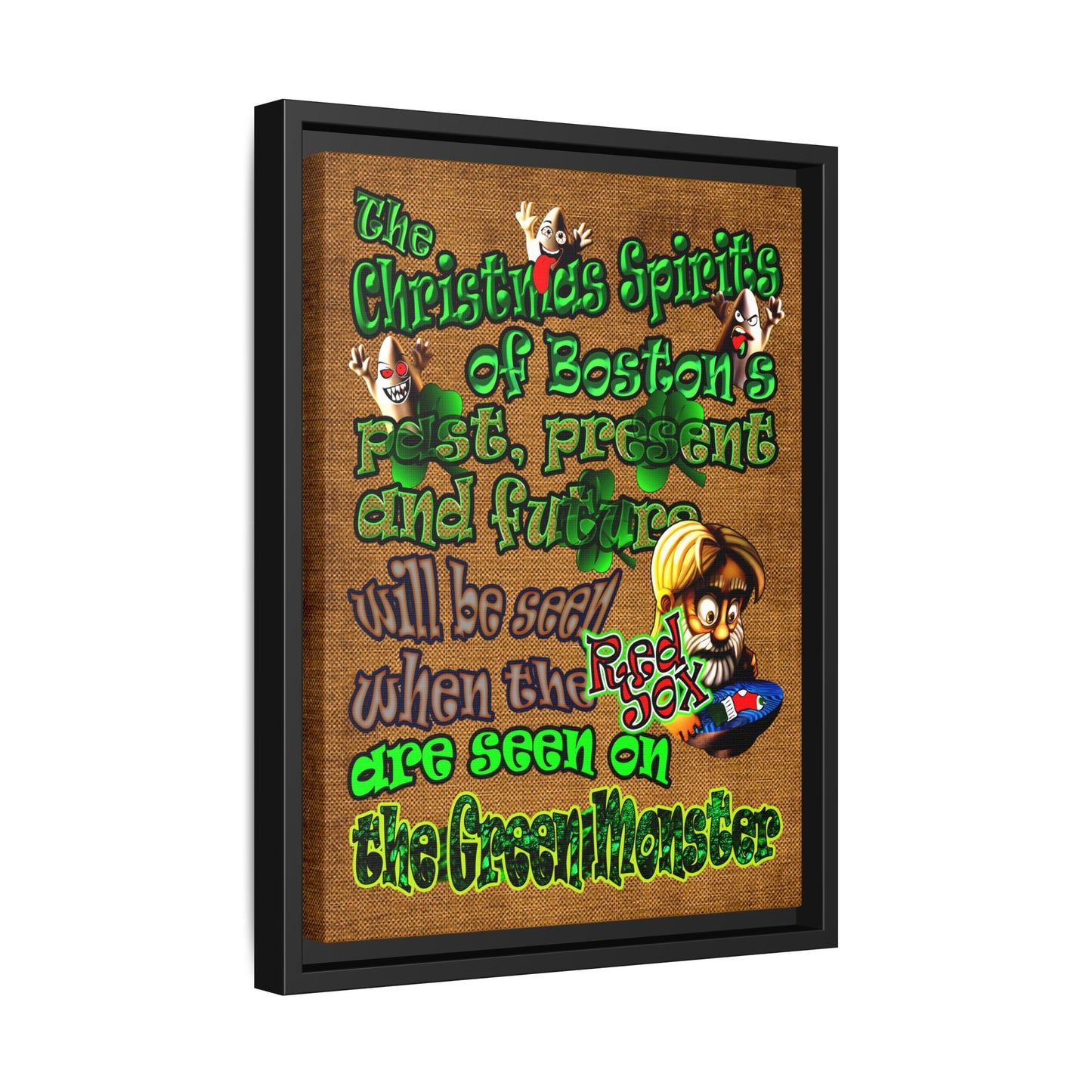christmas spirits of boston - framed canvas art (brown papyrus)